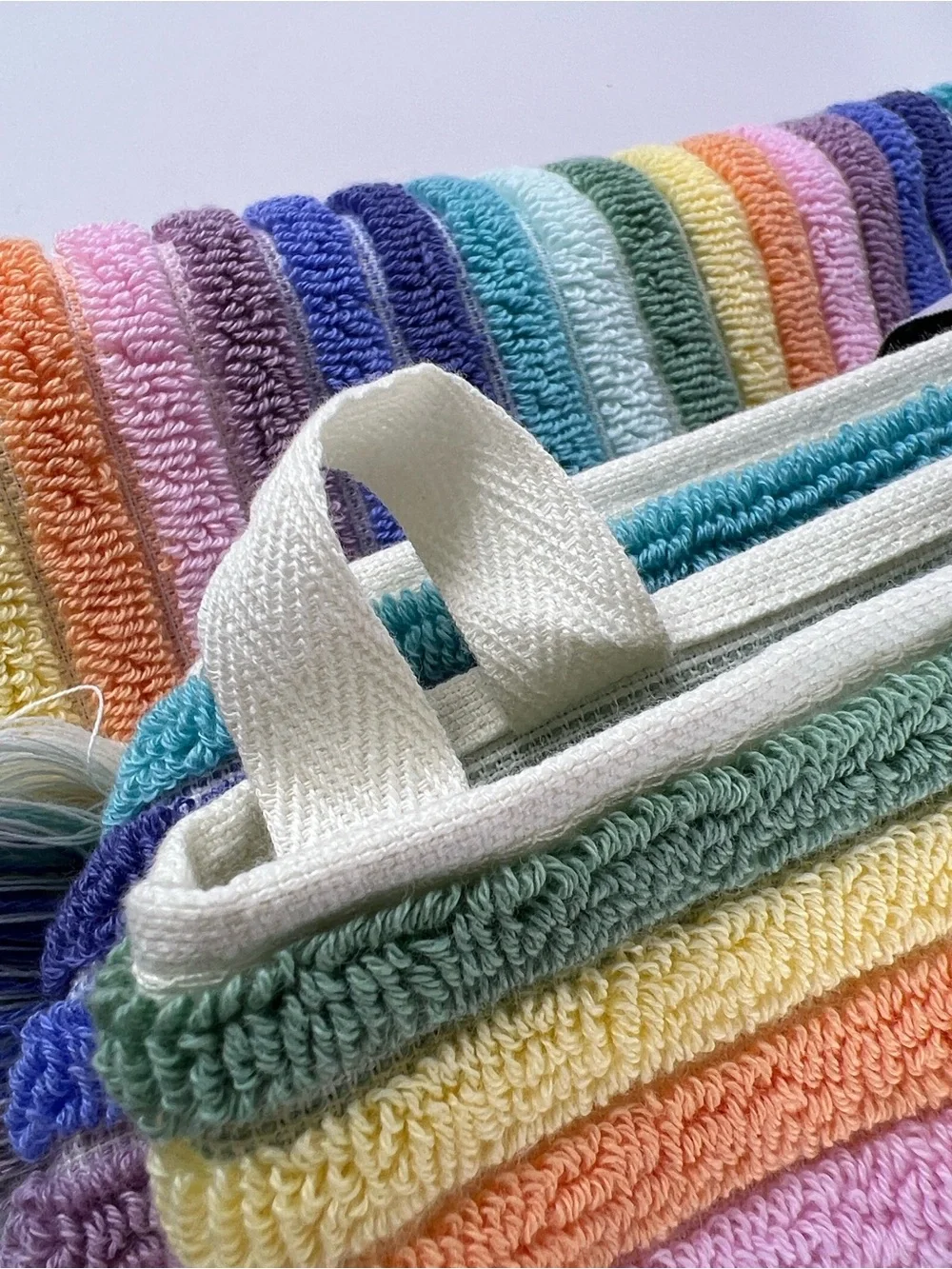 Rachel Zoe Bath Towels Rainbow Pastel Striped with Fringe Cotton Set of 2 NEW